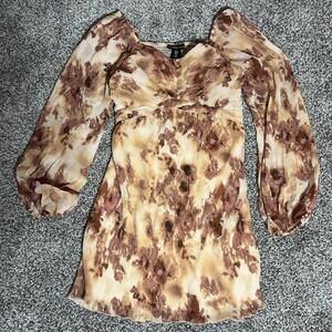 Y2K Babydoll Pleated Floral Dress Puff Sleeve Boho‎ Romantic Medium Date Night